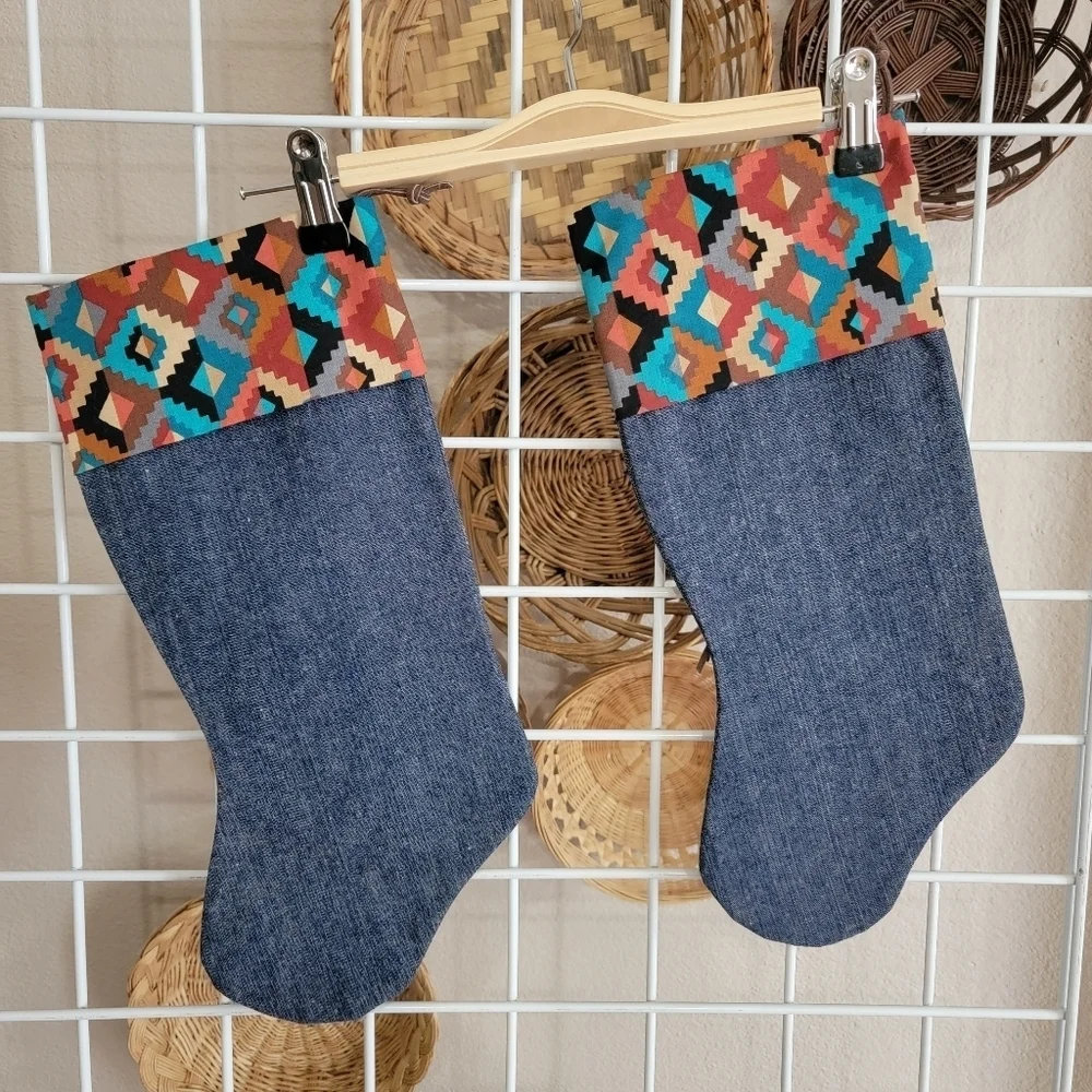 Southwestern Western Denim Christmas Stockings